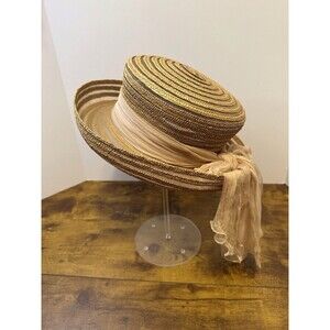 Eric Javits Upturned Brim Natural Woven Hat W/Bow
